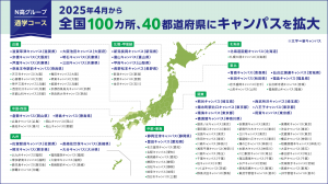 学校法人角川ドワンゴ学園の運営するN高等学校、S高等学校、R高等学校（2025年開校準備中）（以下、N高グループ）の通学コースのキャンパスが、2025年4月、新たに31キャンパス開設します。